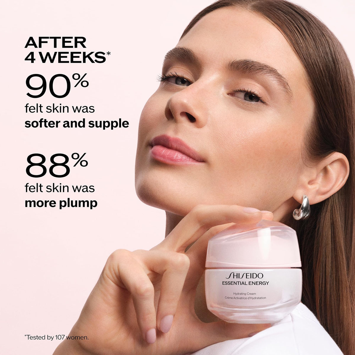 shiseido applying cream to neck showing upward motion and improved skin suppleness
