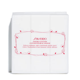 Shiseido front packaging showing 165 cotton pads and brand clarity
