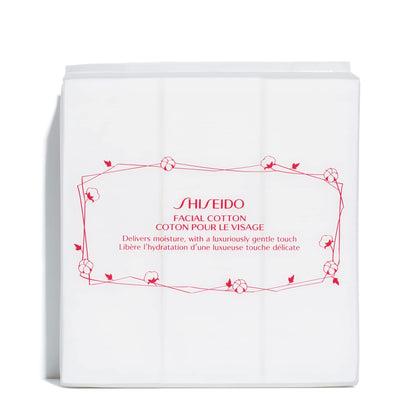 Shiseido front packaging showing 165 cotton pads and brand clarity