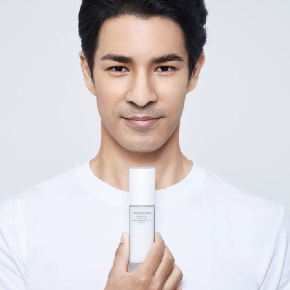 Shiseido Men on bathroom shelf in routine setting showing streamlined grooming benefit