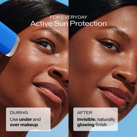Shiseido stick application on face demonstrating quick reapplication benefit