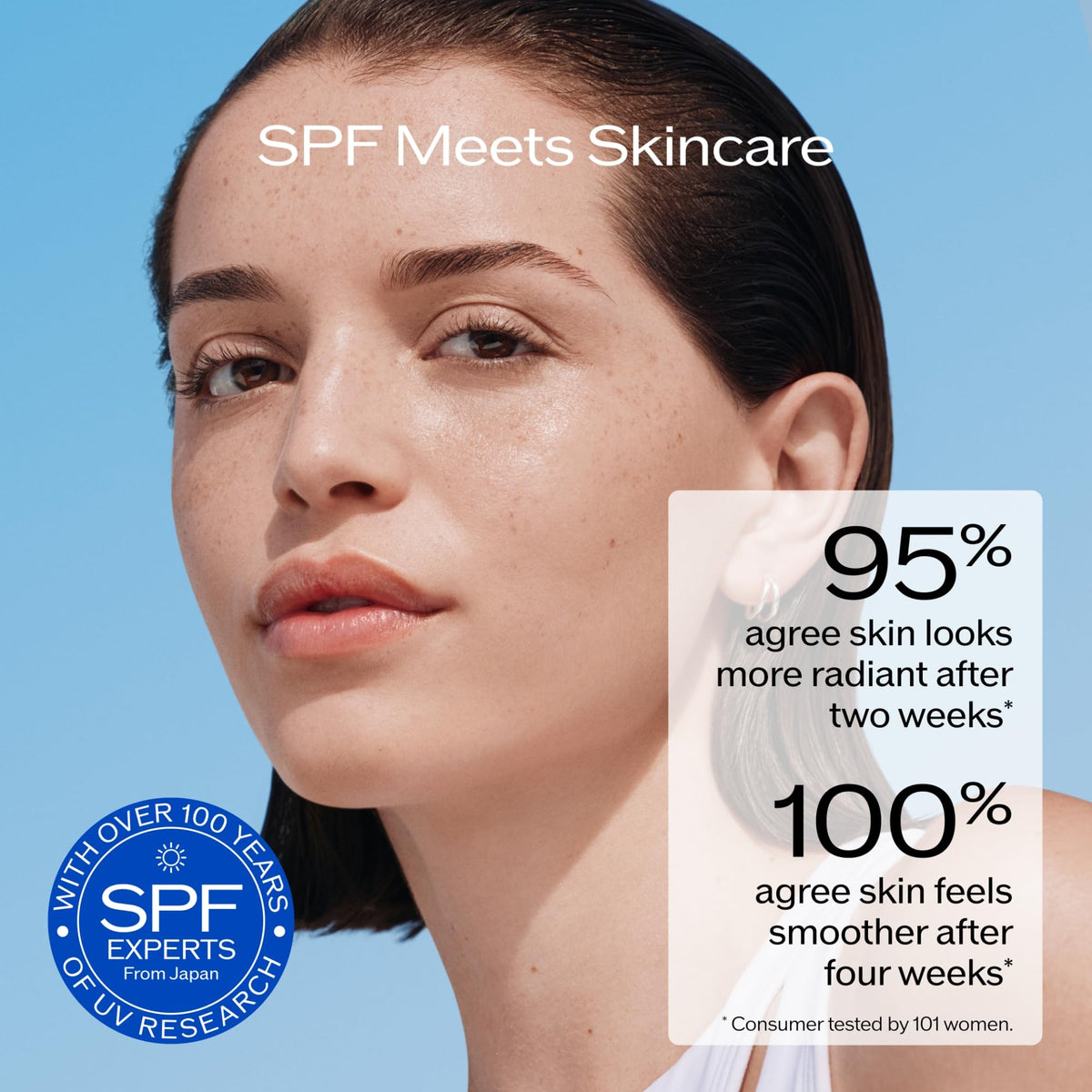 Shiseido stick used on neck and shoulder showing broad face and body coverage