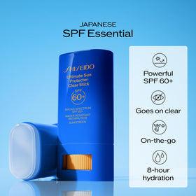 Shiseido stick texture close-up displaying invisible, weightless finish
