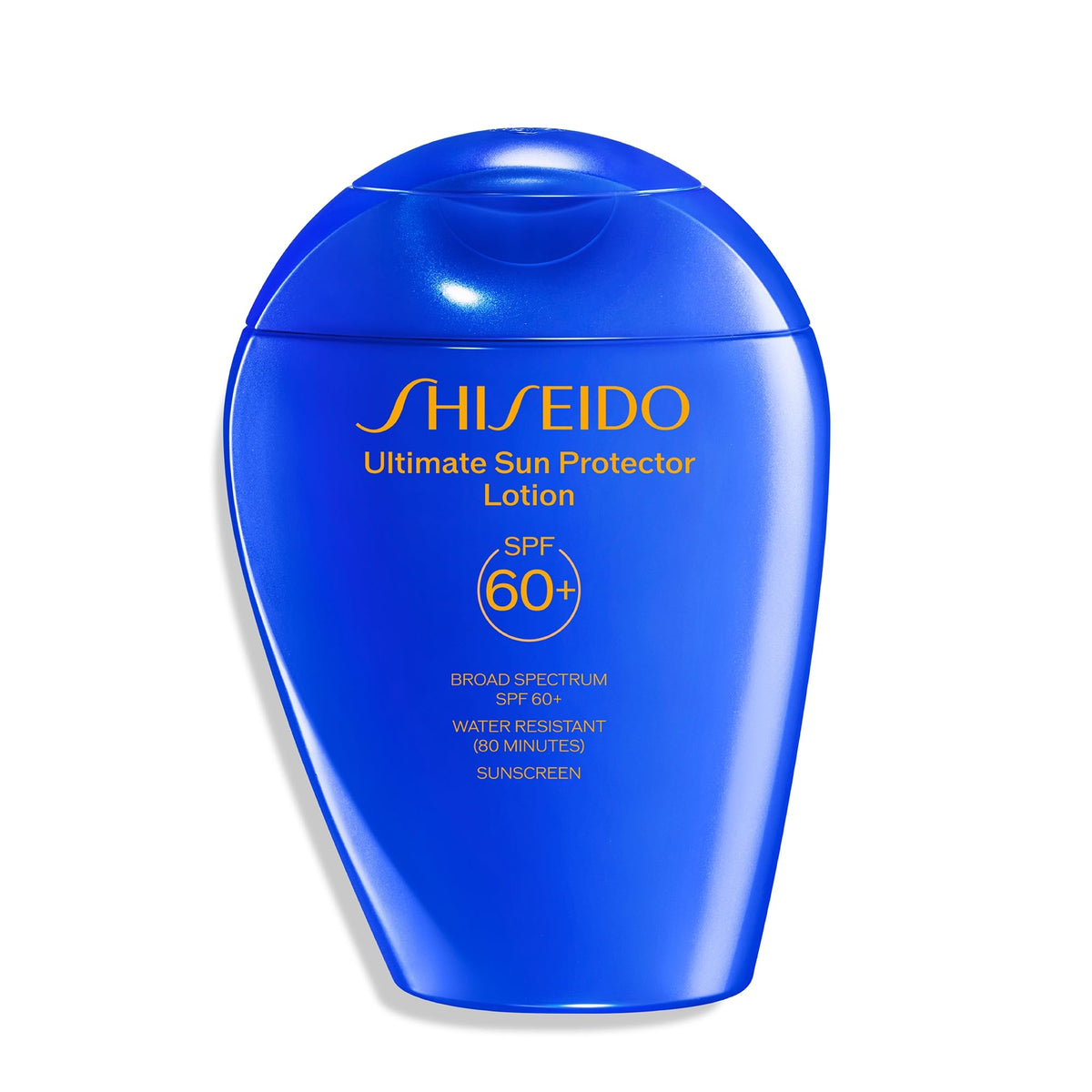 Shiseido bottle front view showing SPF 60+ protection and benefits