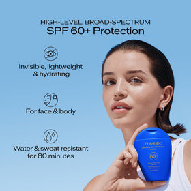 Shiseido sunscreen droplet on skin illustrating water-activated resilience