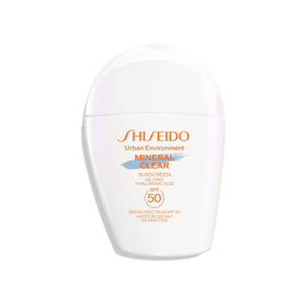 Shiseido front bottle showing SPF50 protection and clear finish benefit