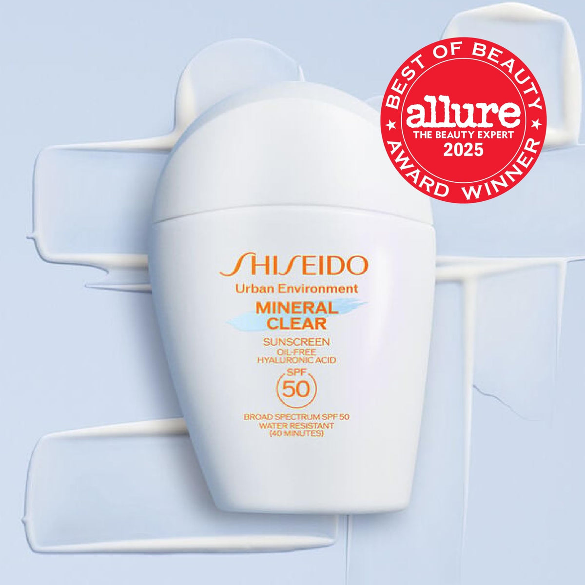 Shiseido pump dispensing white mineral formula for precise application benefit