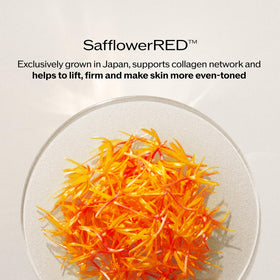 Shiseido safflowerRED ingredient macro view emphasizing lifting technology