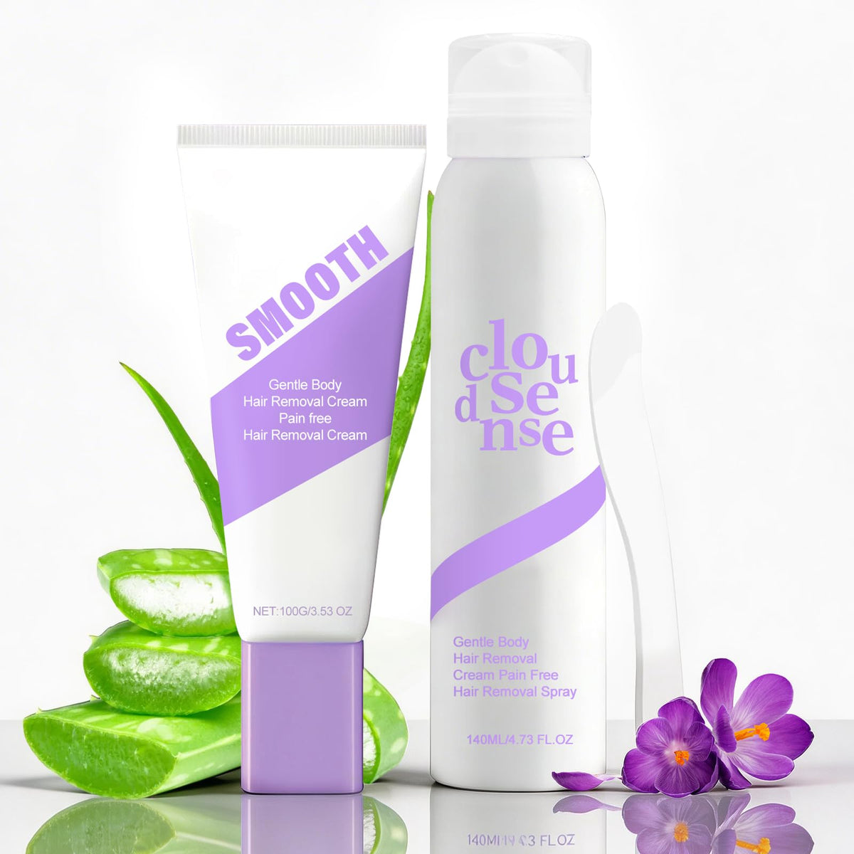 SHLLON front packaging showing spray, cream and scraper for easy hair removal