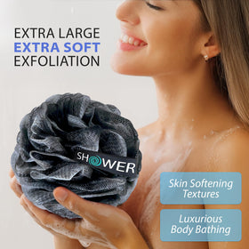 Shower Bouquet close-up of charcoal mesh texture for gentle exfoliation