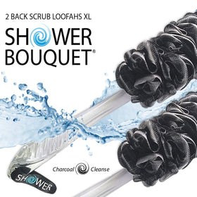 Shower Bouquet in-use image demonstrating 17-inch reach across back for easier cleaning