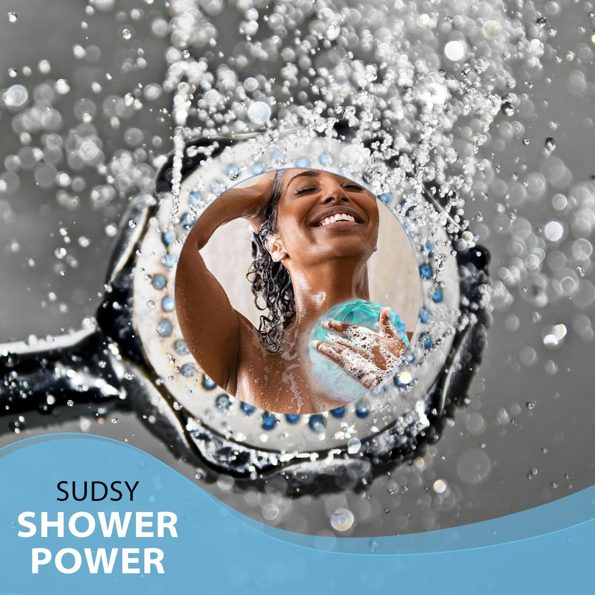Shower Bouquet in use creating rich lather with body wash