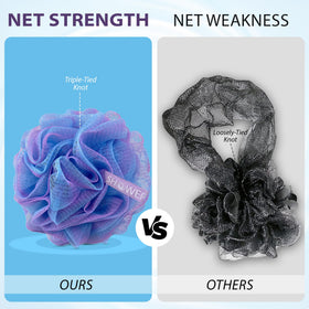 Shower Bouquet loofah creating rich lather with body wash showing product efficiency