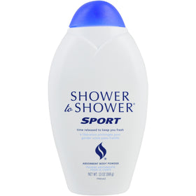 Shower To Shower front packaging showing 13 oz sport powder and clean look
