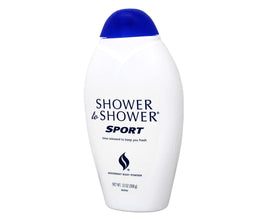 Shower To Shower bottle inside gym bag ready for post-workout freshness