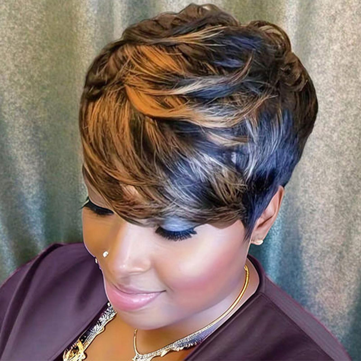 showreal front view of pixie wig showing natural hairline and styling comfort