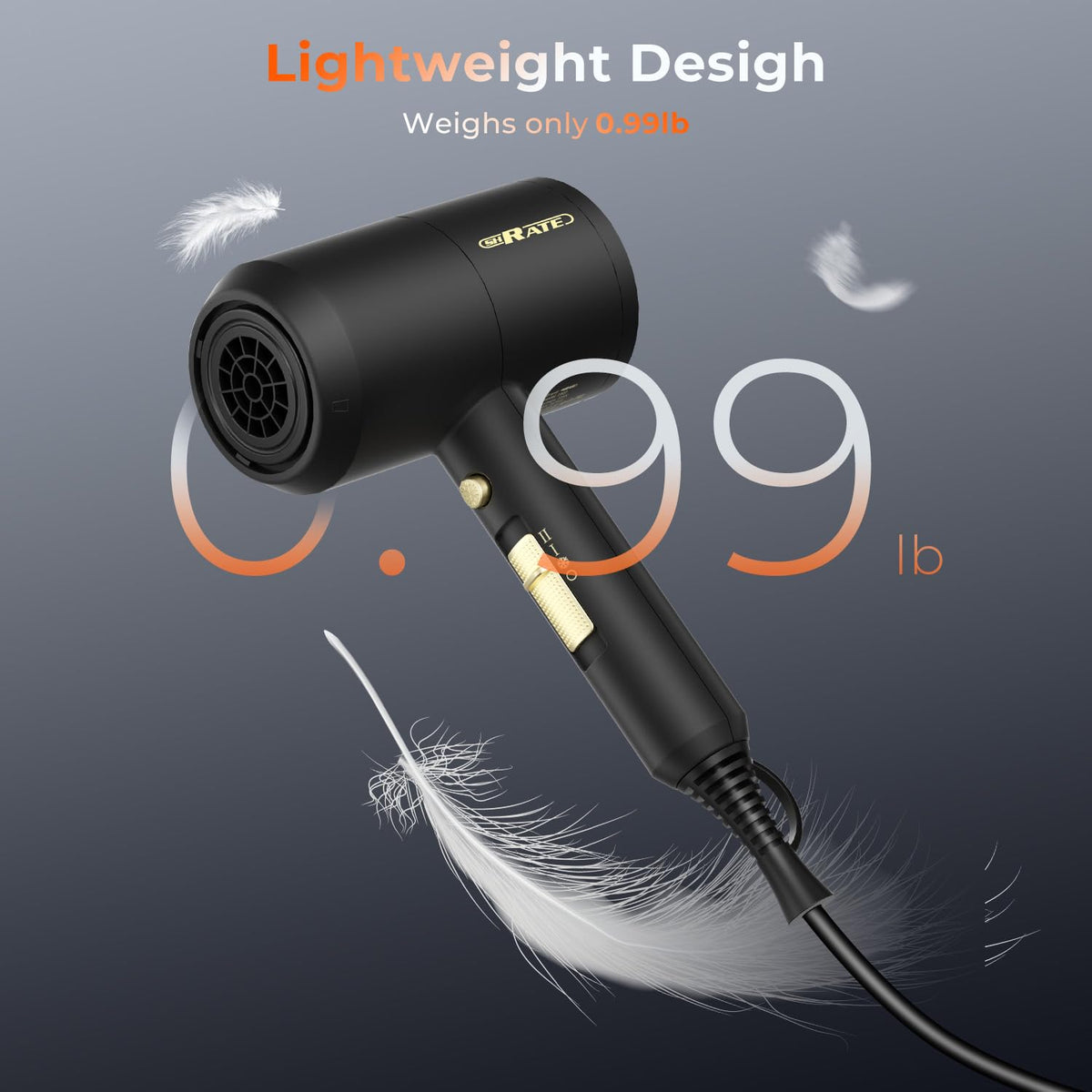 SHRATE hair dryer in hand demonstrating lightweight travel-friendly convenience