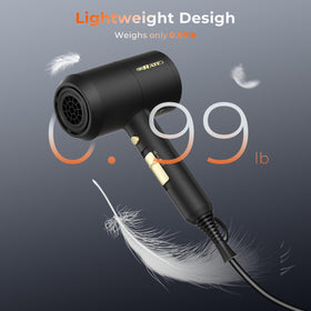 SHRATE hair dryer in hand demonstrating lightweight travel-friendly convenience
