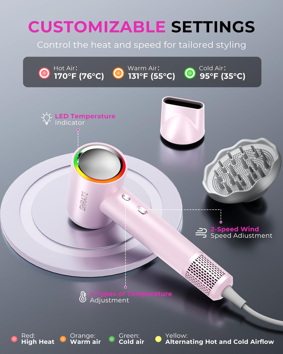 SHRATE dryer styling hair in use for faster drying and smooth results