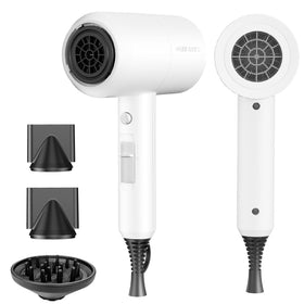 SHRATE hair dryer front view showing compact design and controls for easy styling