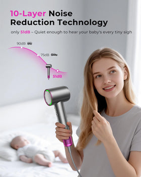 SHRATE in use blowdrying long hair showing quick drying performance