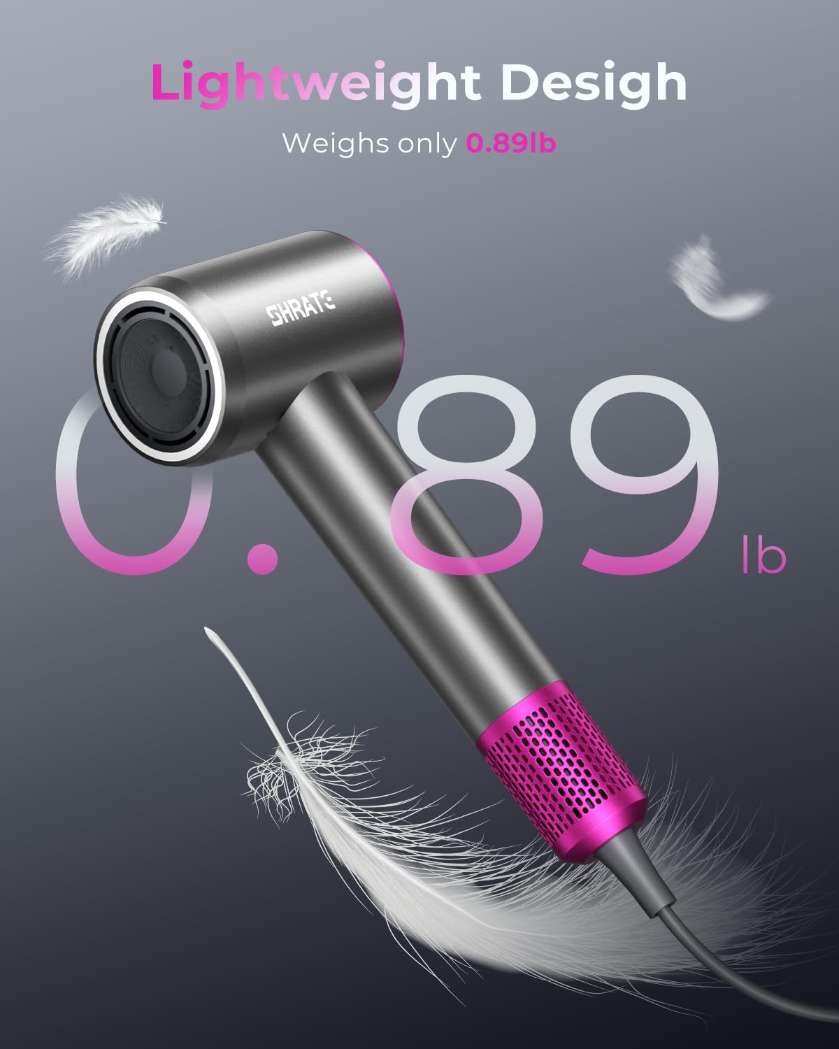 SHRATE side profile in hand showing lightweight 0.89 lb handling advantage
