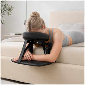 ShtNeeg front view attached to bed showing stable support and comfort