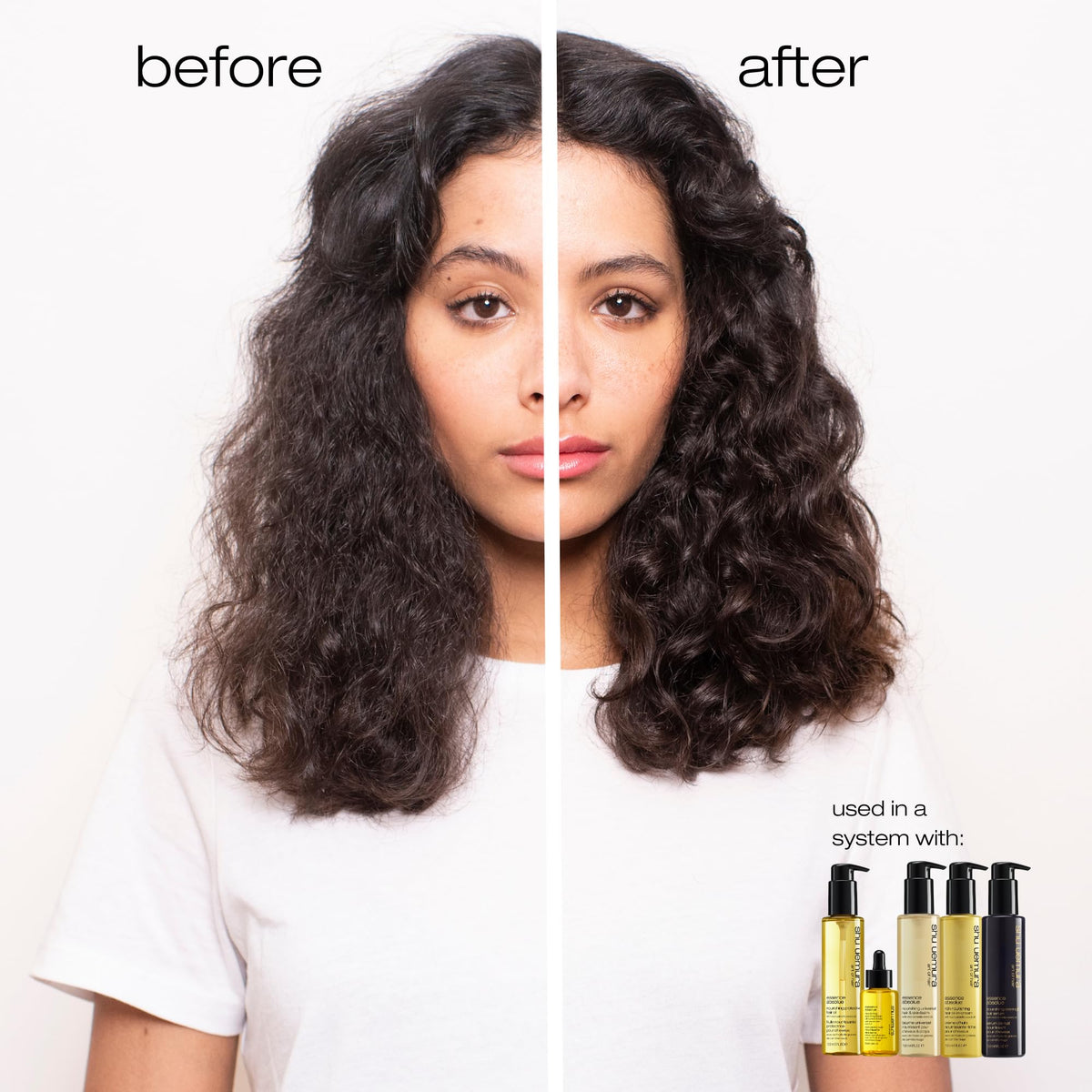 shu uemura applying oil to damp hair to detangle and protect before styling