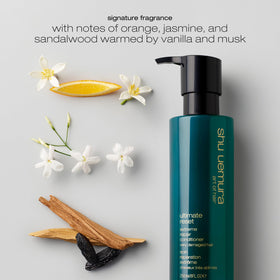 shu uemura art of hair label close-up showing fragrance notes and sensory benefit