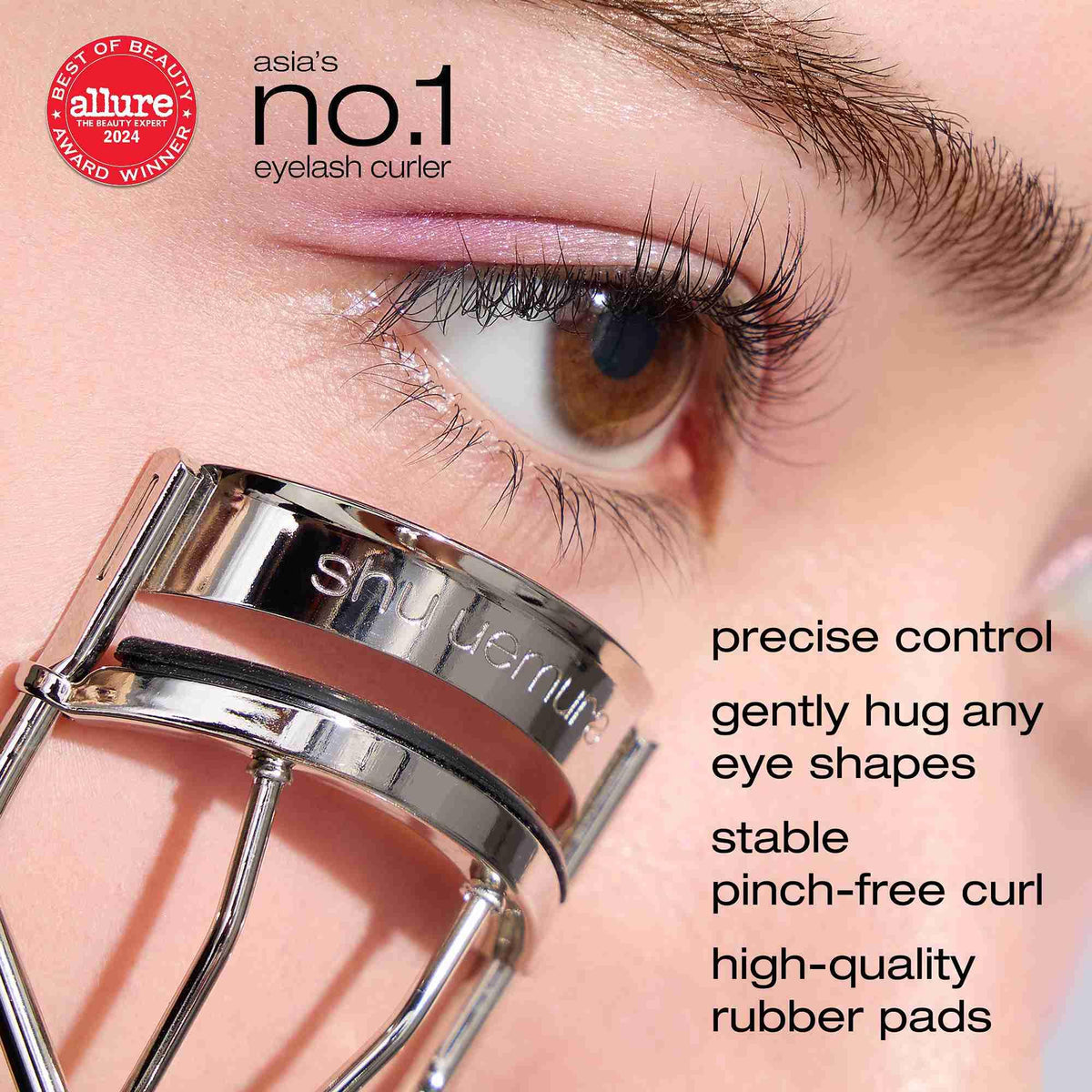 shu uemura open close-up on silicone pad protecting lashes comfortably