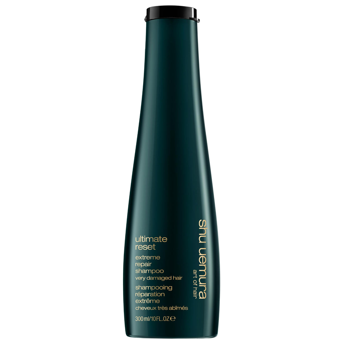 shu uemura art of hair bottle front packaging showing premium design and repair benefits