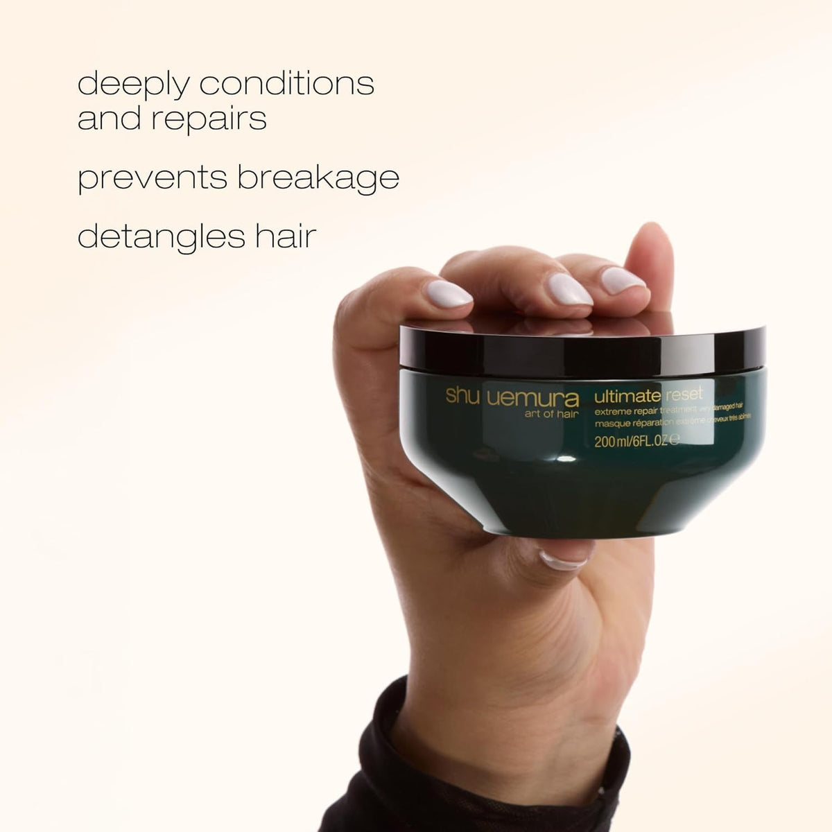 shu uemura art of hair mask applied to damp hair for visible conditioning benefit