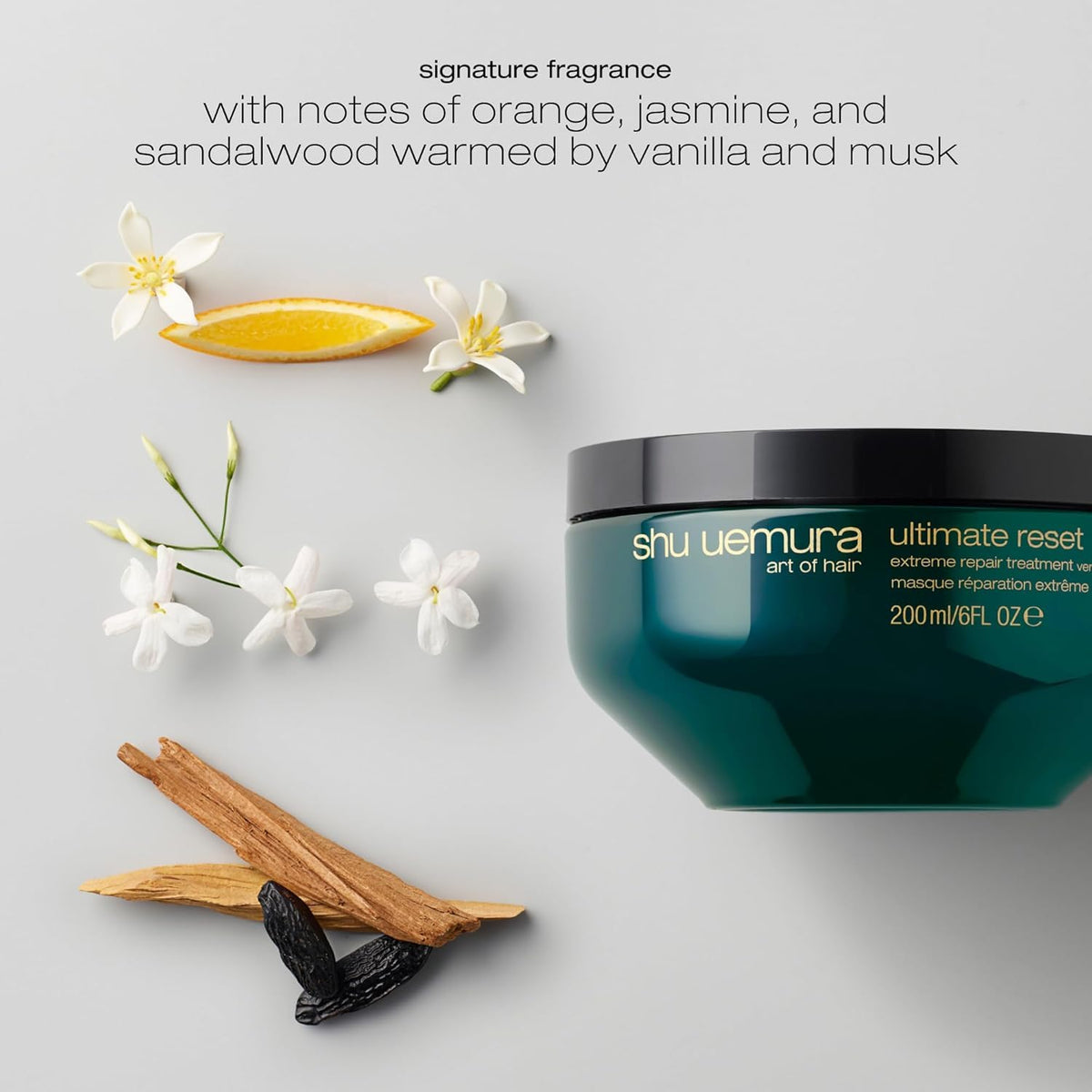 shu uemura art of hair product label and scent notes emphasizing luxurious fragrance