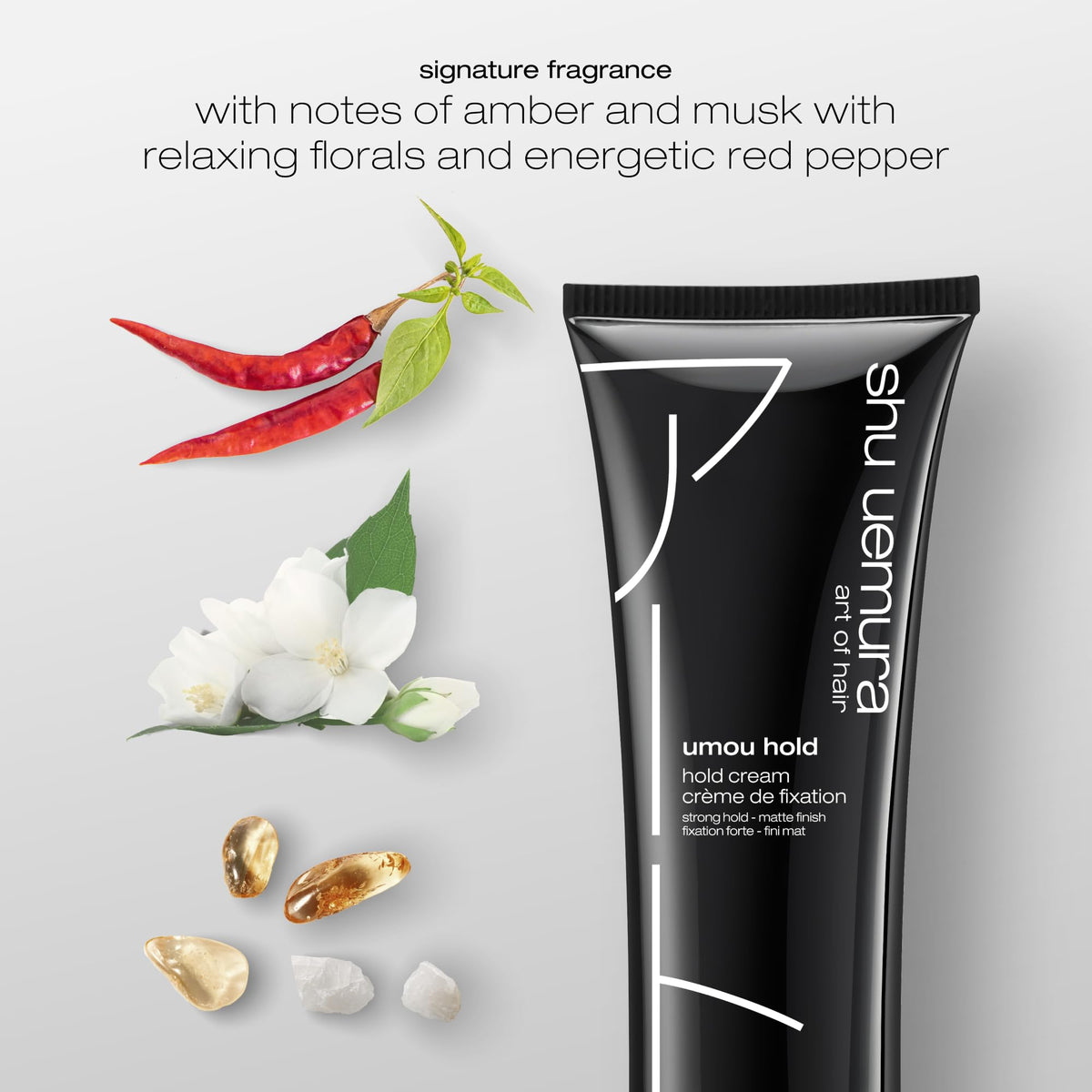 shu uemura art of hair cream applied during styling for polished, slick look