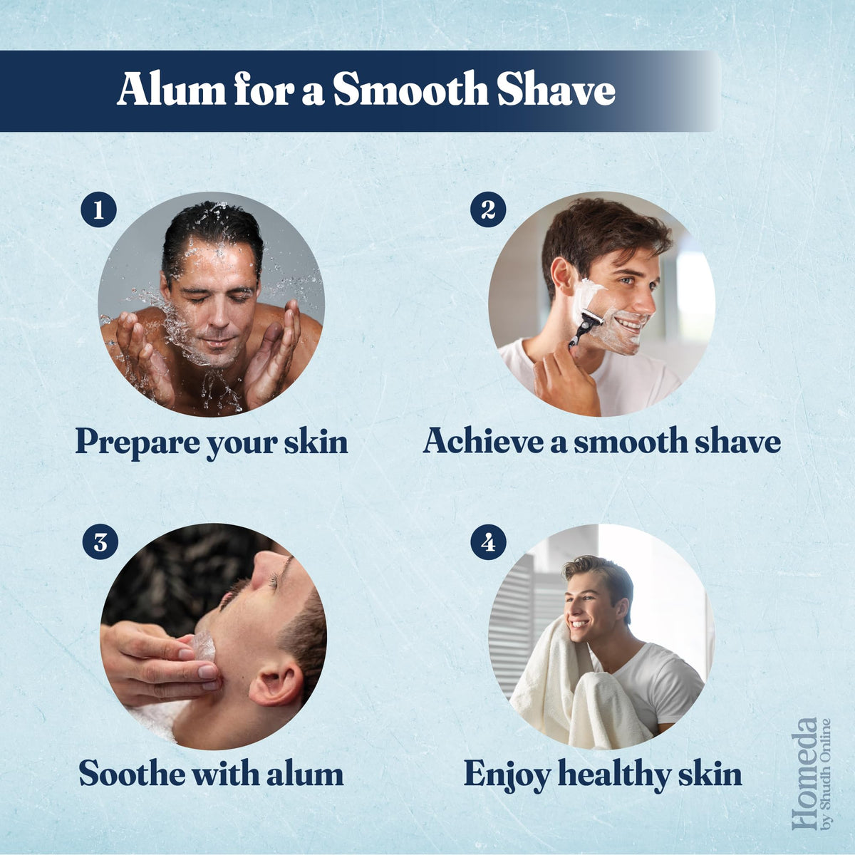 Shudh Online alum stone applied to freshly shaved skin to soothe irritation