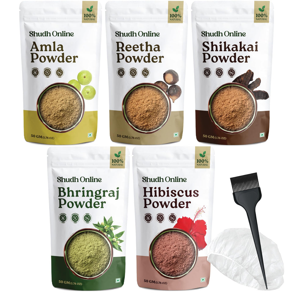 Shudh Online front packaging showing the full herbal powder combo and contents benefit