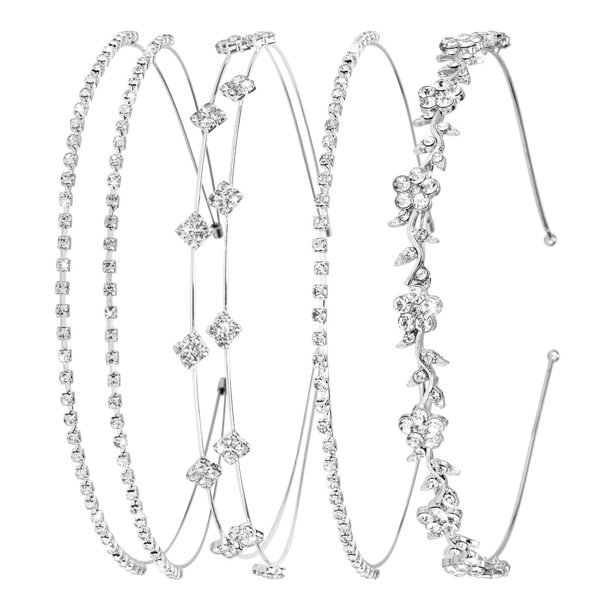 shuielai front view of four headbands showing coordinated designs and bridal sparkle