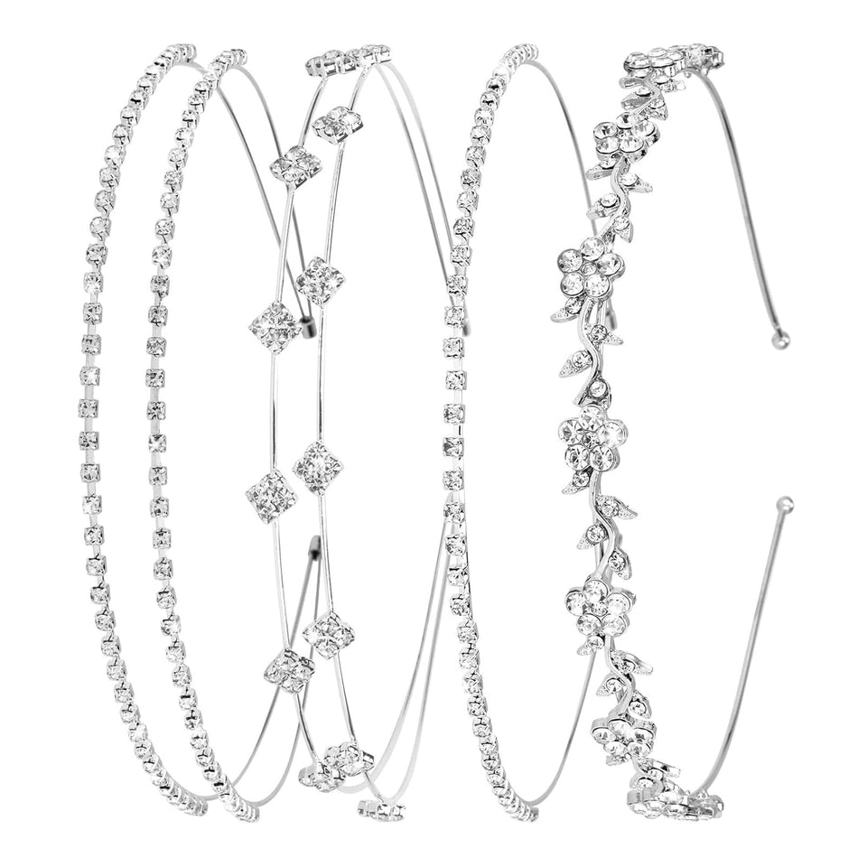 shuielai front view of four headbands showing coordinated designs and bridal sparkle
