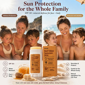 SHUIKU applying sunscreen stick to face demonstrating easy non-greasy finish