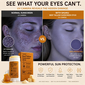 SHUIKU sunscreen stick in hand illustrating compact travel-friendly size