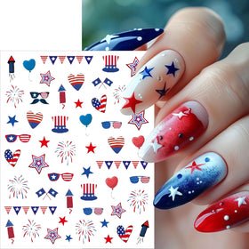 SHUXILIN stickers applied on press-on nails for quick patriotic look