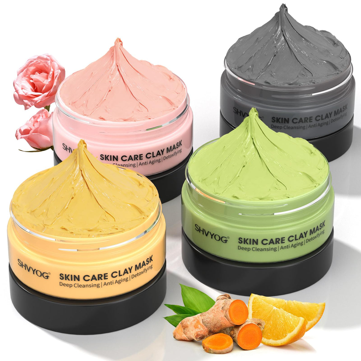 SHVYOG front packaging showing the four-mask gift set and easy home spa benefits