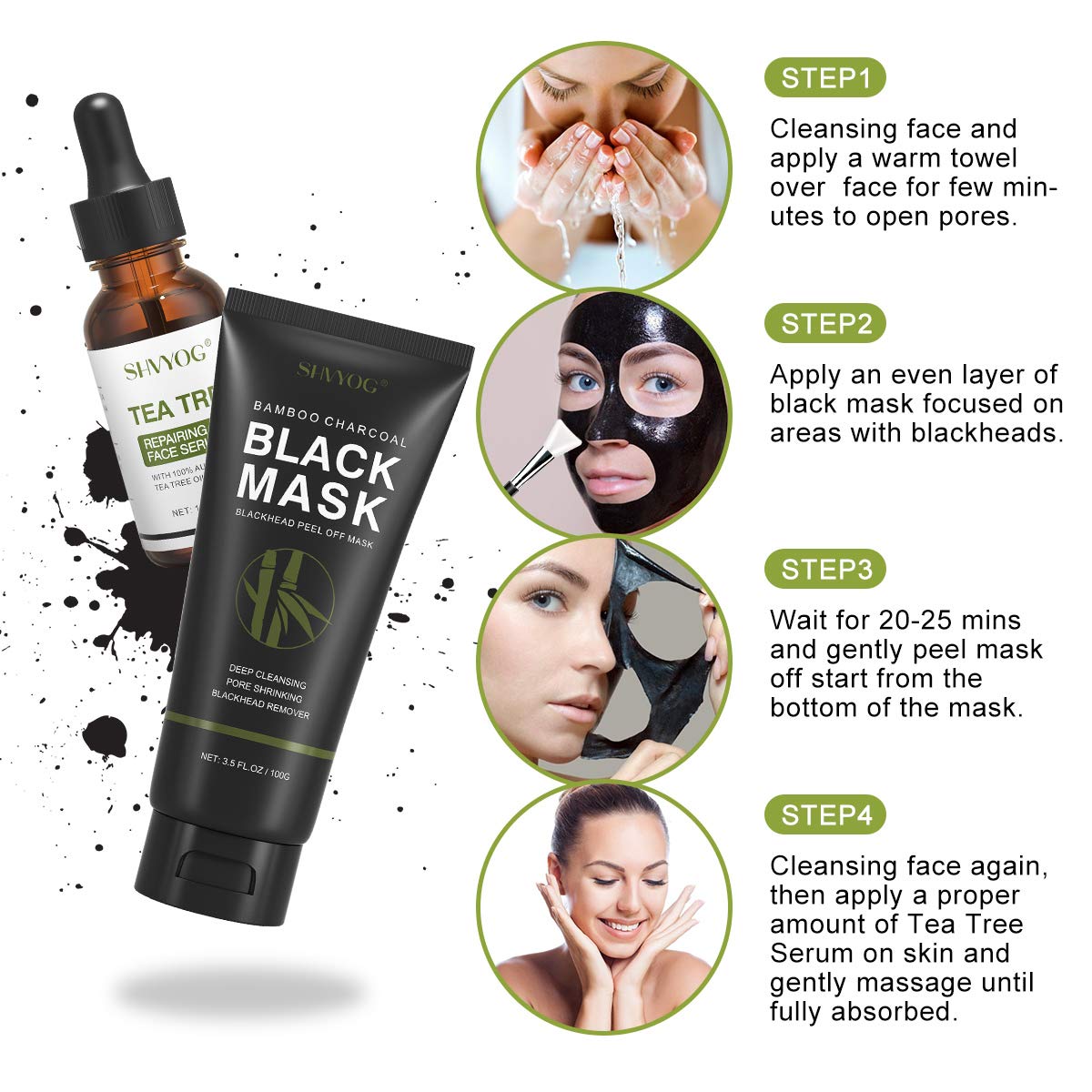SHVYOG peeled mask being removed illustrating extraction of blackheads and dirt