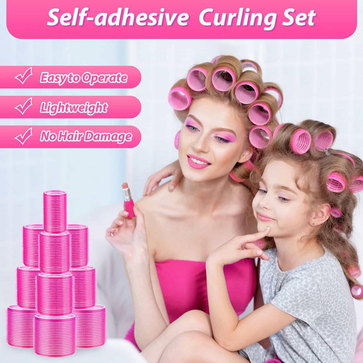 shynek rollers placed in hair while styling demonstrating heat-free curl creation