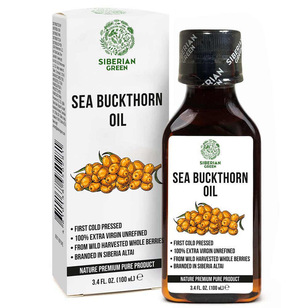 Siberian Green front bottle showing sea buckthorn oil and protective packaging