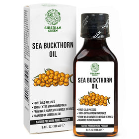 Siberian Green front bottle showing sea buckthorn oil and protective packaging