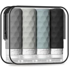 Silevoler front view of bottles and pouch showing compact travel convenience
