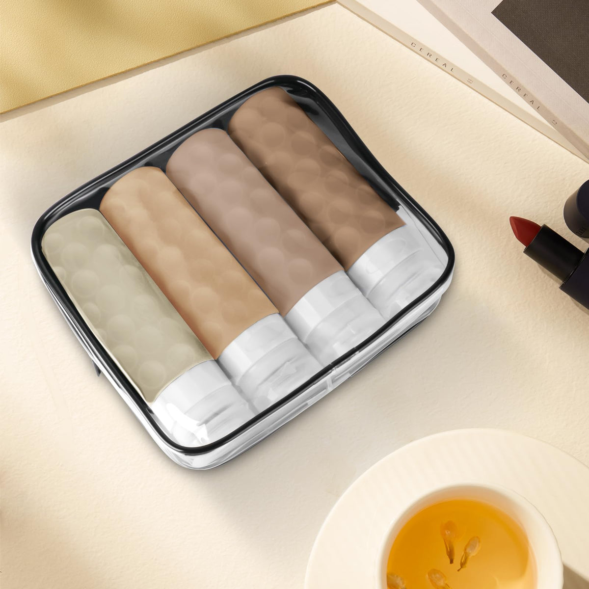 Silevoler on bathroom counter showcasing stylish, travel-ready toiletries