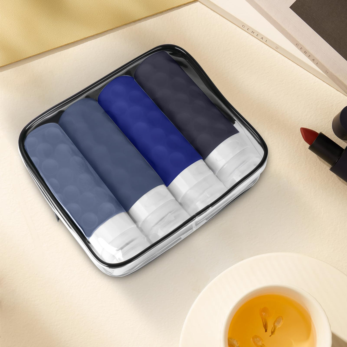 Silevoler set staged on bathroom shelf showing organized toiletry storage convenience
