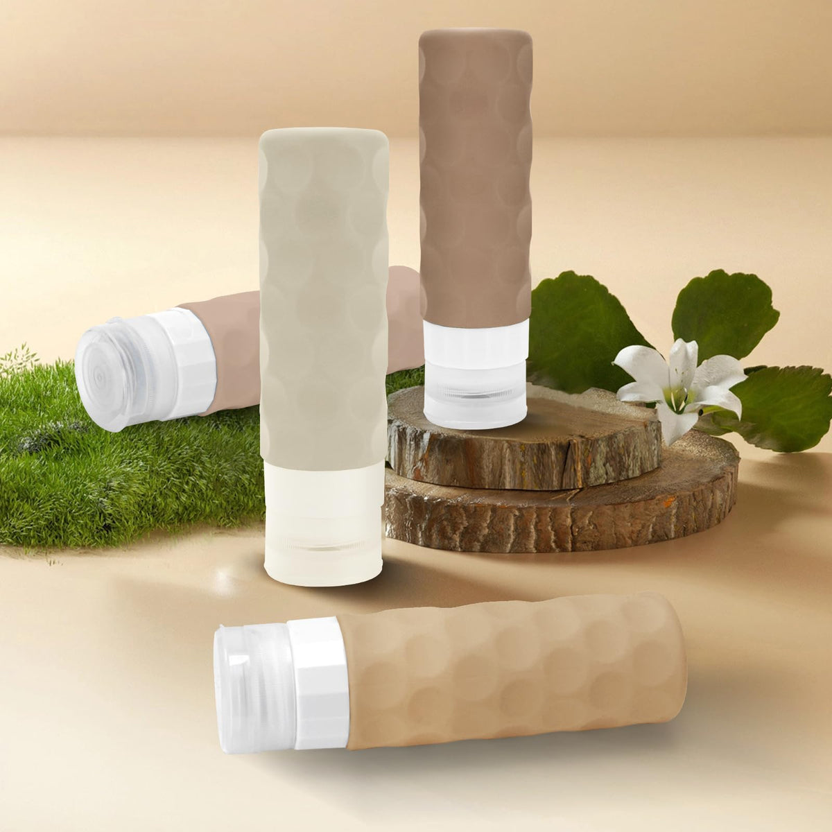 Silevoler bottles beside a passport showing compact TSA-approved size